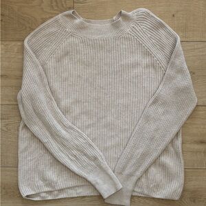 Preppy Banana Republic Cotton Raglan Fisherman Sweater Beige Chunky Sweater